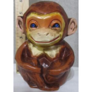 Napco monkey piggy bank 1950 brown, stone blue eyes vintage Napcoware